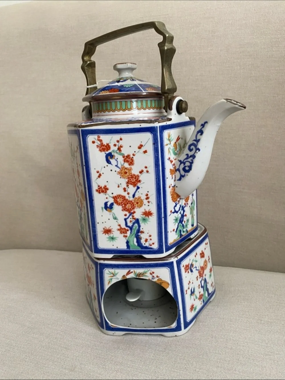Vintage Japanese Toscany Collection Spring Floral Teapot with Candle Warmer